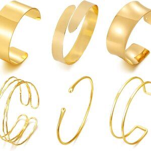 6PCS Arm Cuff Jewelry Set Minimalist Gold Upper Arm Bangles for Women